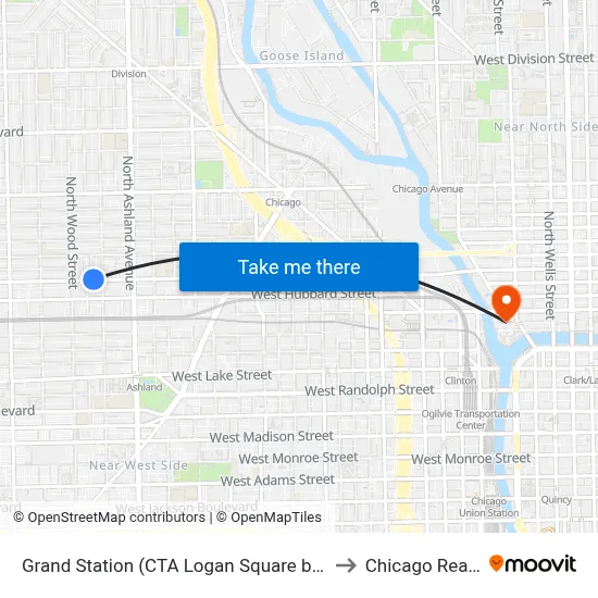 Grand Station (CTA Logan Square branch) to Chicago Reader map
