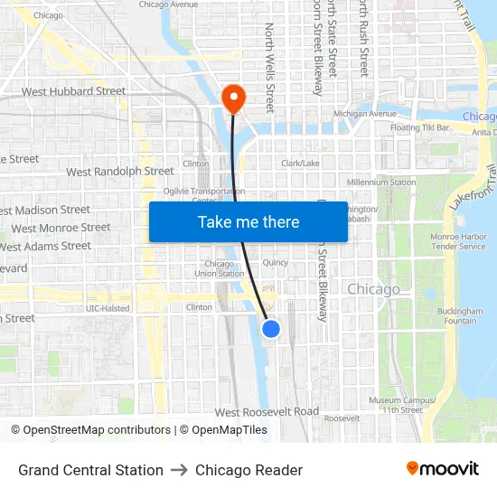 Grand Central Station to Chicago Reader map