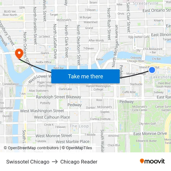 Swissotel Chicago to Chicago Reader map