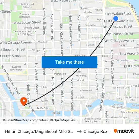 Hilton Chicago/Magnificent Mile Suites to Chicago Reader map