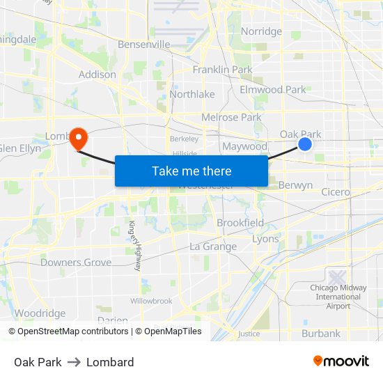 Oak Park to Lombard map