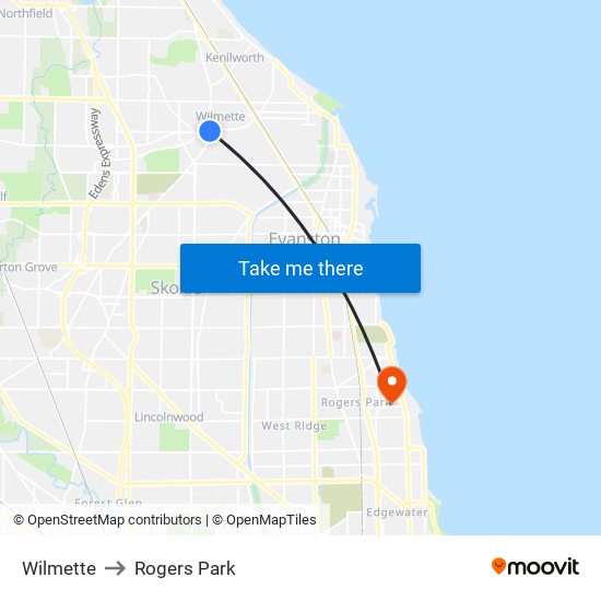 Wilmette to Rogers Park map