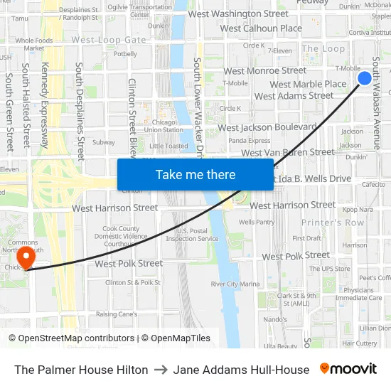 The Palmer House Hilton to Jane Addams Hull-House map