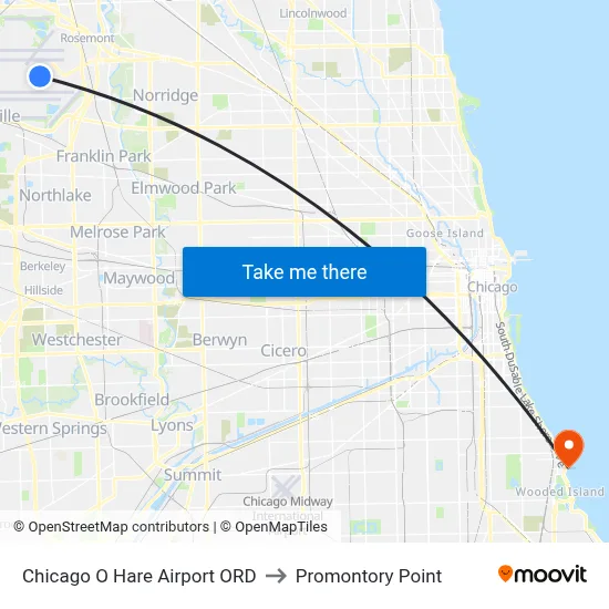 Chicago O Hare Airport ORD to Promontory Point map