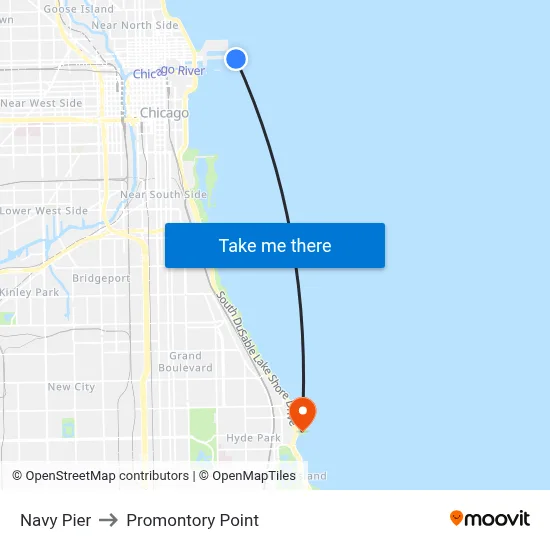 Navy Pier to Promontory Point map