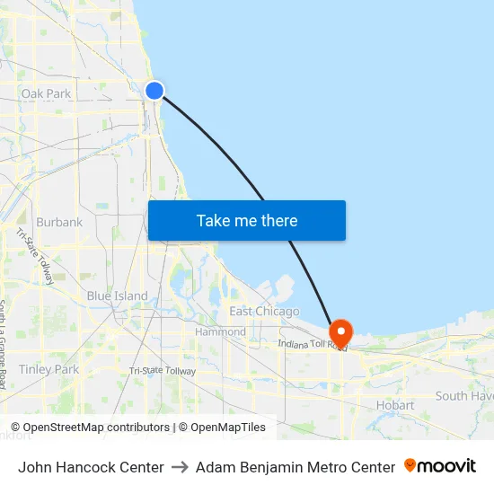 John Hancock Center to Adam Benjamin Metro Center map
