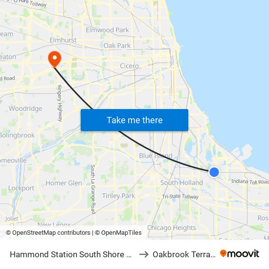 Hammond Station South Shore Line to Oakbrook Terrace map