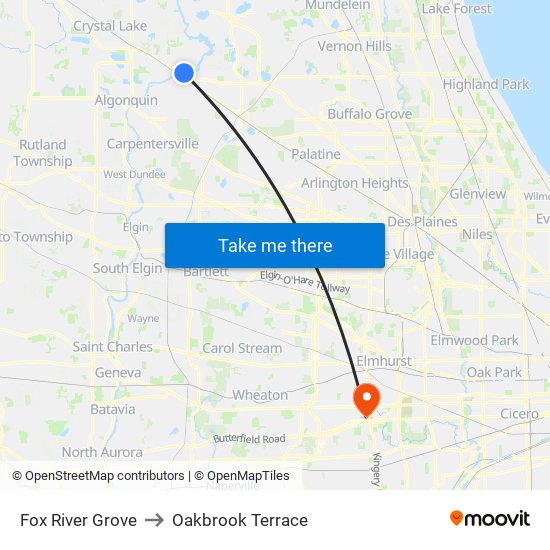 Fox River Grove to Oakbrook Terrace map