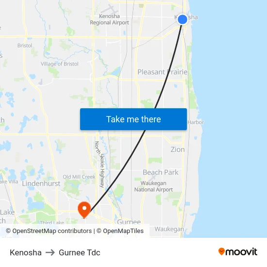 Kenosha to Gurnee Tdc map