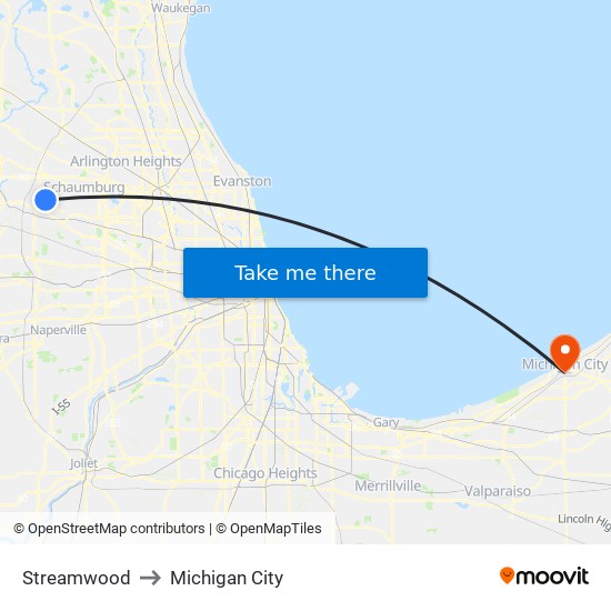 Streamwood to Michigan City map