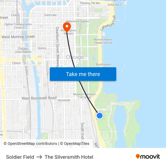 Soldier Field to The Silversmith Hotel map