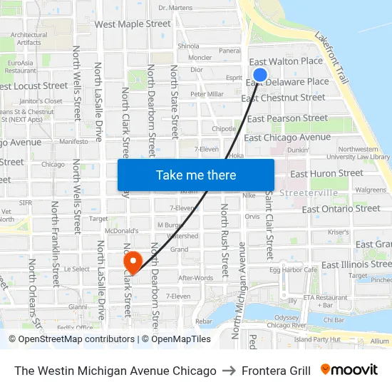 The Westin Michigan Avenue Chicago to Frontera Grill map