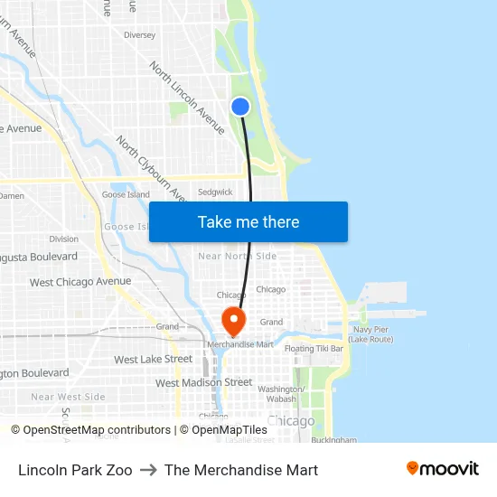 Lincoln Park Zoo to The Merchandise Mart map