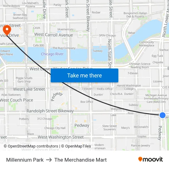 Millennium Park to The Merchandise Mart map