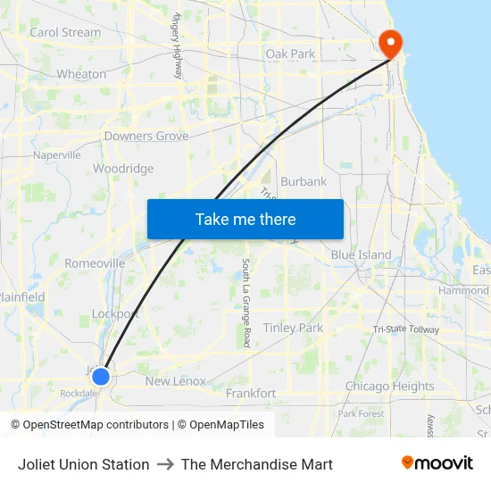 Joliet Union Station to The Merchandise Mart map