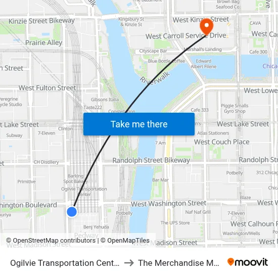 Ogilvie Transportation Center to The Merchandise Mart map