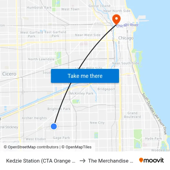 Kedzie Station (CTA Orange Line) to The Merchandise Mart map