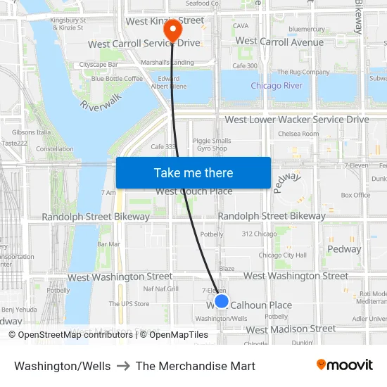 Washington/Wells to The Merchandise Mart map