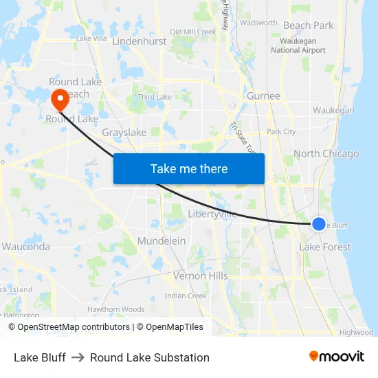 Lake Bluff to Round Lake Substation map