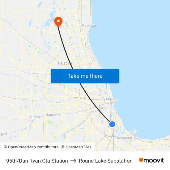 95th/Dan Ryan Cta Station to Round Lake Substation map