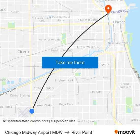 Chicago Midway Airport MDW to River Point map