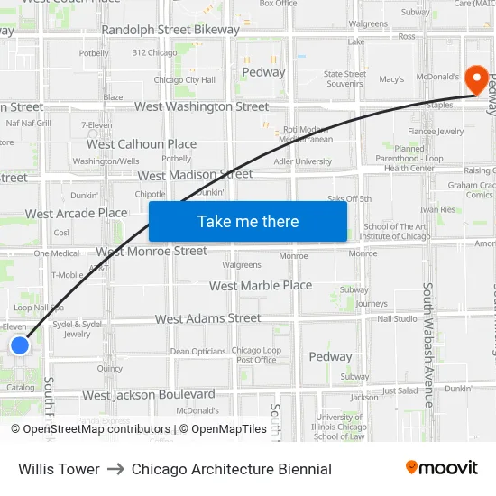 Willis Tower to Chicago Architecture Biennial map
