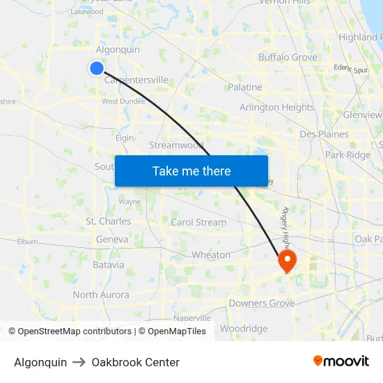 Algonquin to Oakbrook Center map