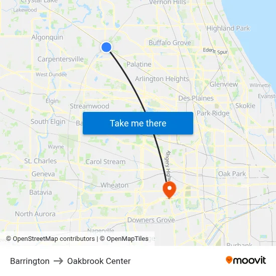 Barrington to Oakbrook Center map