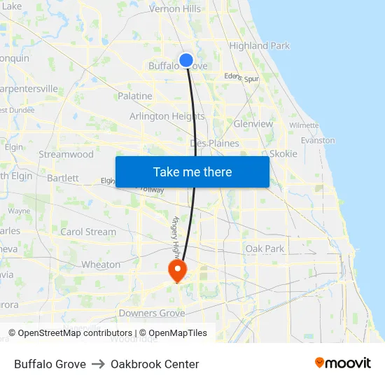 Buffalo Grove to Oakbrook Center map