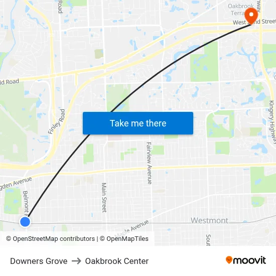 Downers Grove to Oakbrook Center map