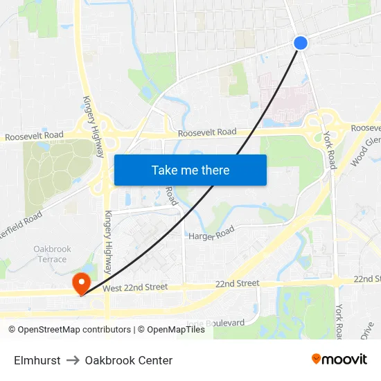 Elmhurst to Oakbrook Center map
