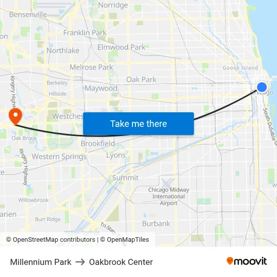 Millennium Park to Oakbrook Center map