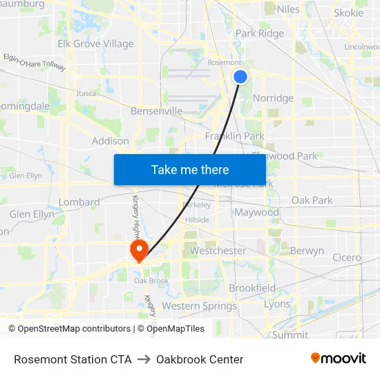Rosemont Station CTA to Oakbrook Center map