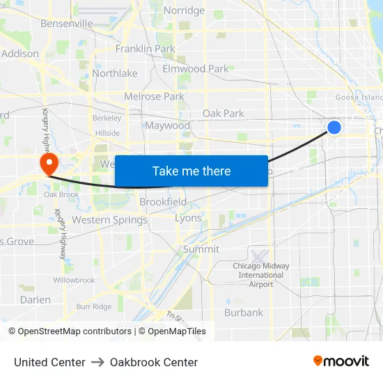 United Center to Oakbrook Center map