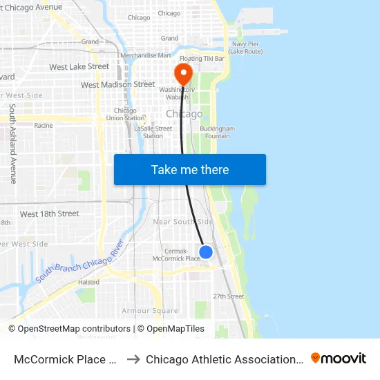 McCormick Place Station to Chicago Athletic Association Building map