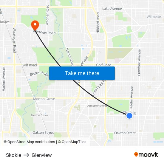 Skokie to Glenview map