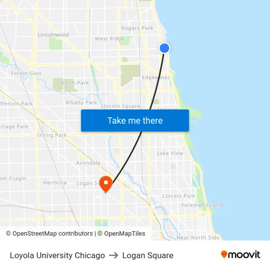 Loyola University Chicago to Logan Square map