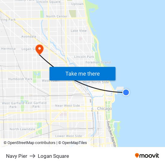 Navy Pier to Logan Square map