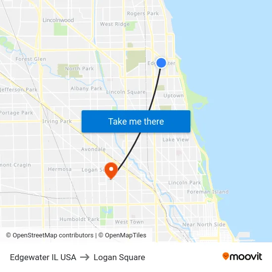 Edgewater IL USA to Logan Square map