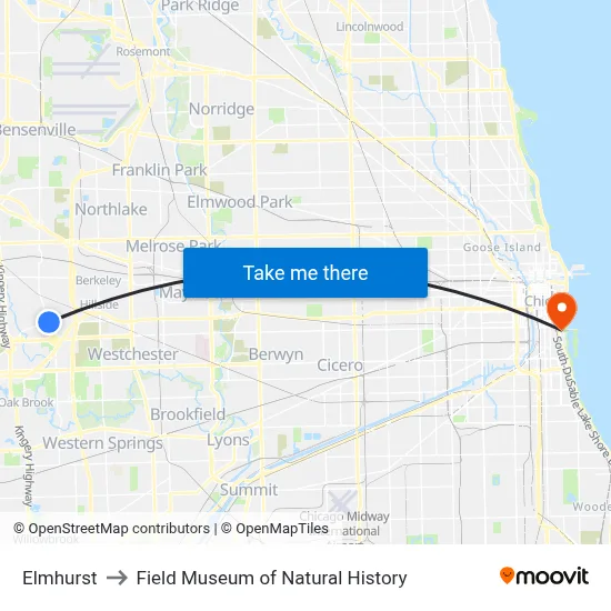Elmhurst to Field Museum of Natural History map