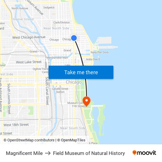 Magnificent Mile to Field Museum of Natural History map