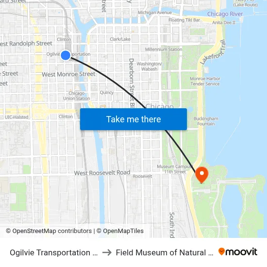 Ogilvie Transportation Center to Field Museum of Natural History map