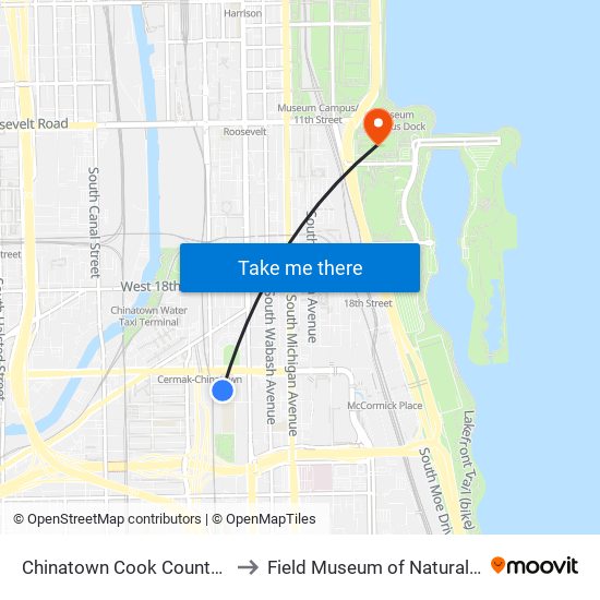 Chinatown Cook County IL USA to Field Museum of Natural History map