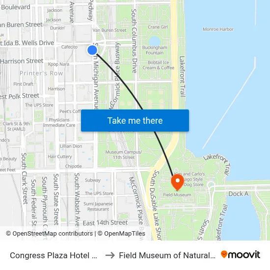 Congress Plaza Hotel Chicago to Field Museum of Natural History map