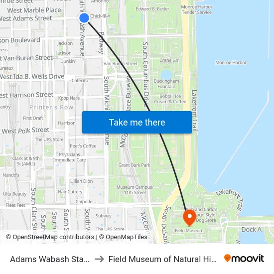 Adams Wabash Station to Field Museum of Natural History map