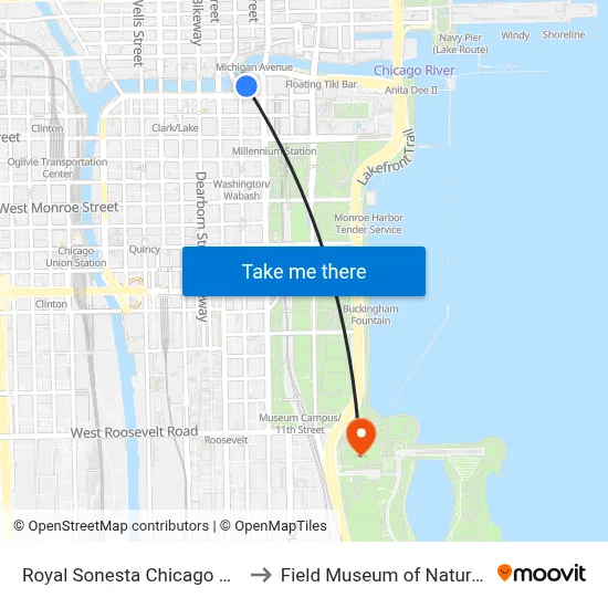 Royal Sonesta Chicago Downtown to Field Museum of Natural History map