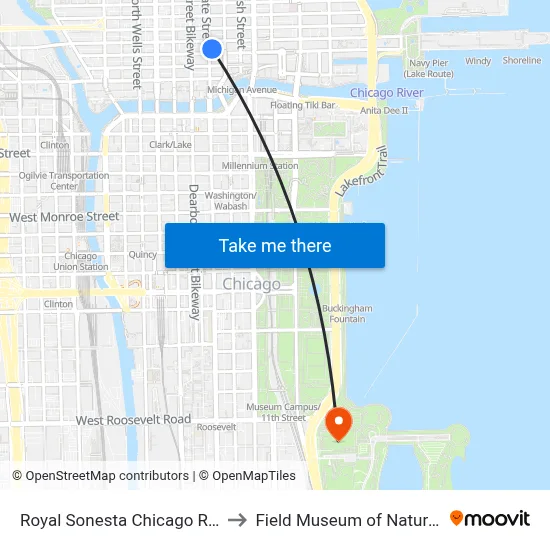 Royal Sonesta Chicago River North to Field Museum of Natural History map
