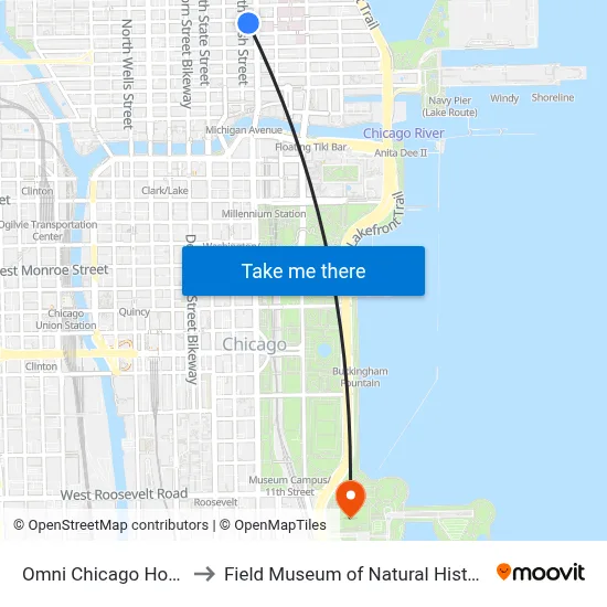 Omni Chicago Hotel to Field Museum of Natural History map