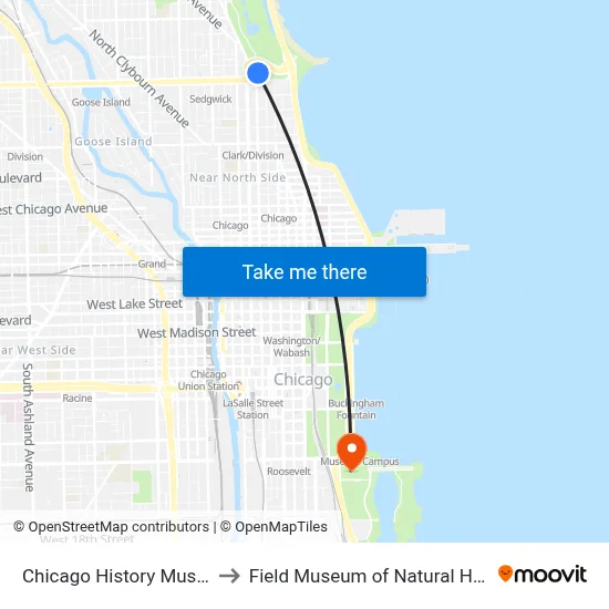 Chicago History Museum to Field Museum of Natural History map