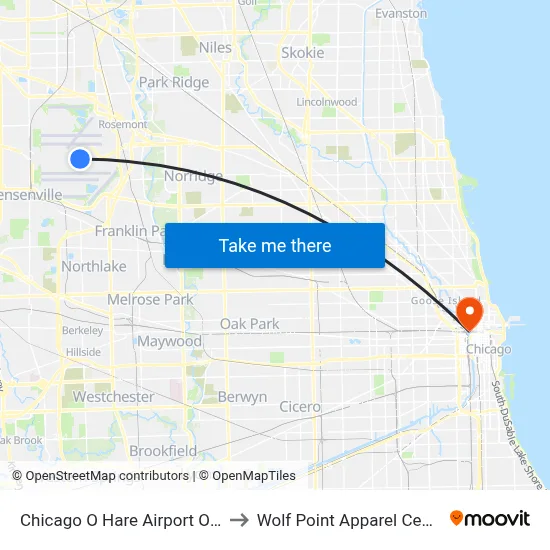 Chicago O Hare Airport ORD to Wolf Point Apparel Center map